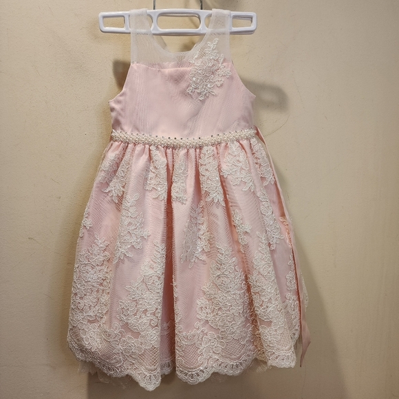 American Princess Pink Lace Flower Girl Dress with White Accents Size 5 - Picture 3 of 10